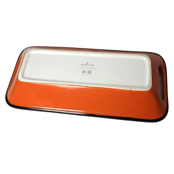 Hallmark DIG IN Farm Plow Ceramic Snack Tray Dish Orange Black Heavy Weight Fall - Picture 5 of 11